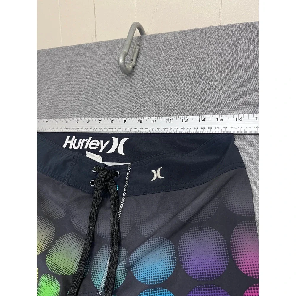 Hurley Mens Board Short Rainbow Polka Dot Black Swim Trunks Size 32 Cargo Pocket